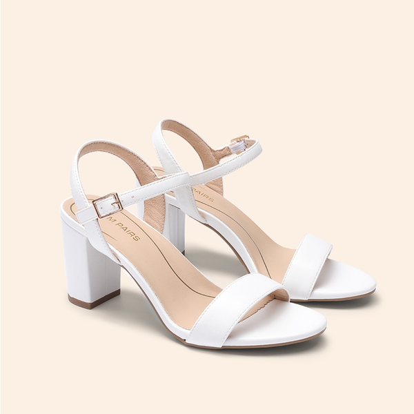 Minimalist Vegan Leather Block Heel Sandals - WHITE - 2