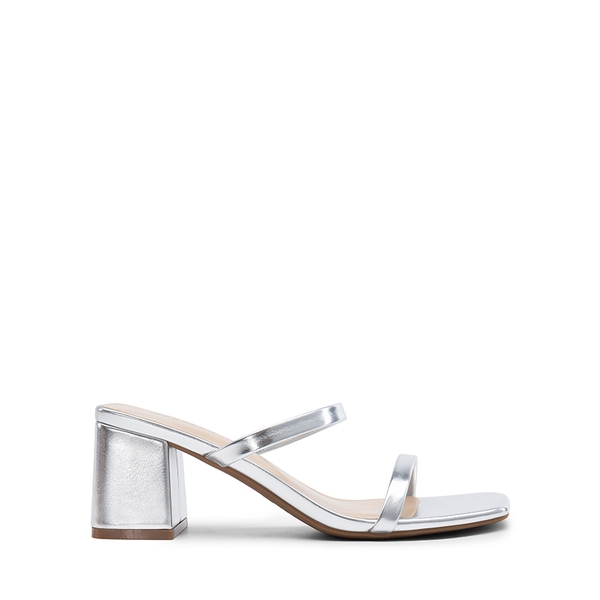 Minimalist Thin-Strap Block Heel Sandals - SILVER - 1