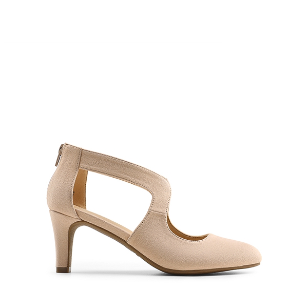Cutout Pointy Toe Kitten Heel Pumps - NUDE - 1