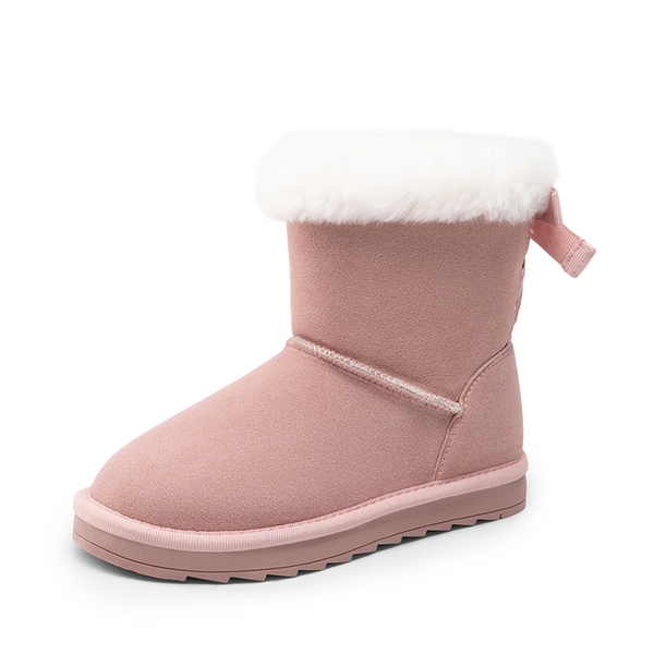 [FuzzyChic TeddyCozy] Kid's Suede Bow Snow Boots - PINK -  0