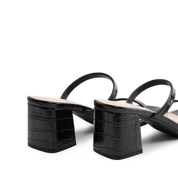 Minimalist Thin-Strap Block Heel Sandals - BLACK-STONE PU - 3