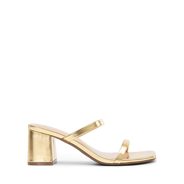 Minimalist Thin-Strap Block Heel Sandals - GOLD - 1