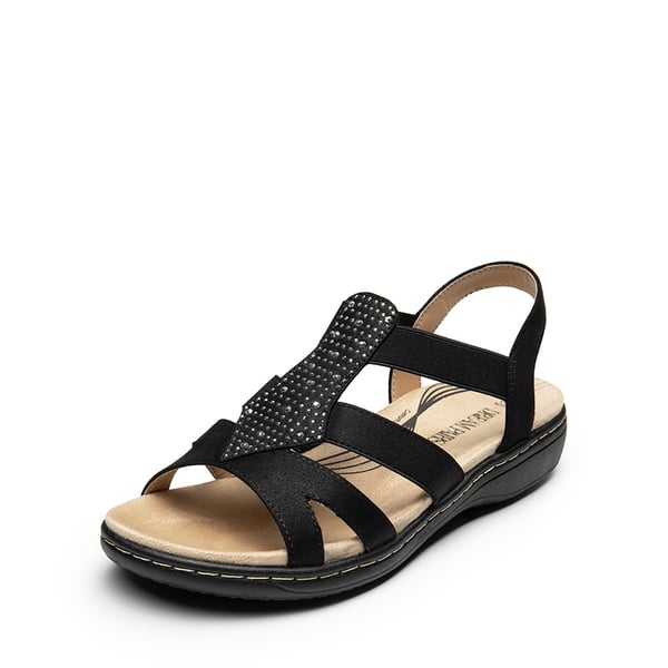 Wide-Toe Comfortable Arch Support Flat Sandals - BLACK -  0