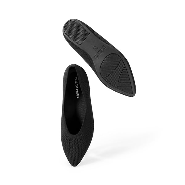 Women's Pointed Toe Knit Slip-On Flats - BLACK - 5