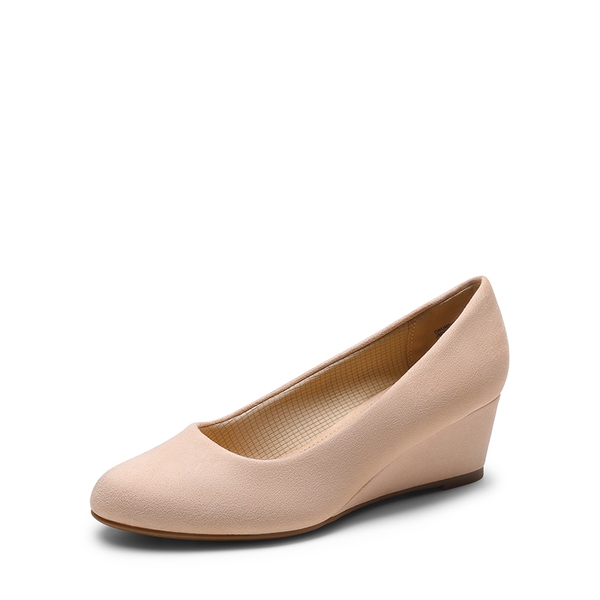 Classic Slip-On Wedge Heel Pumps - NUDE -  0
