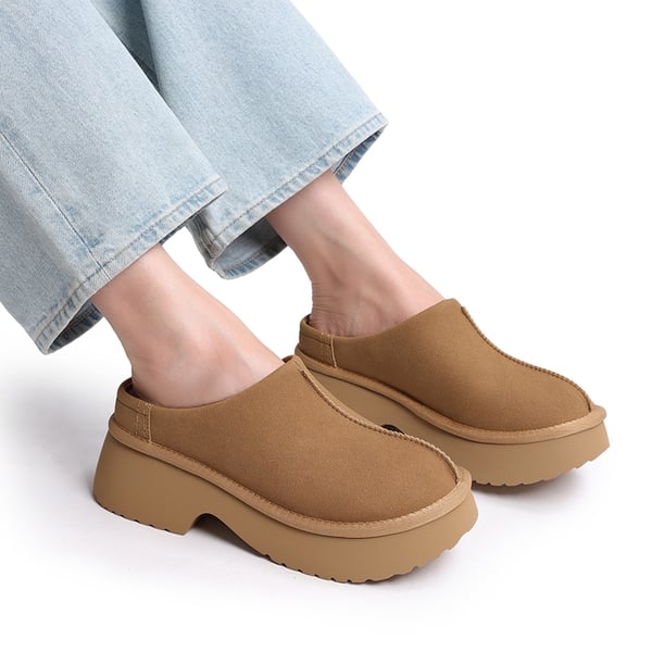 [FuzzyEASY Rhea] Women's Geta-Inspired Slip-On Mules - CHESTNUT - 6
