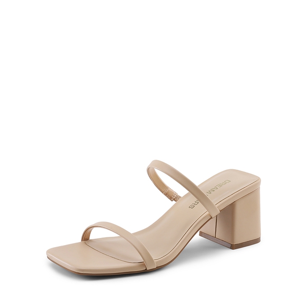 Minimalist Thin-Strap Block Heel Sandals - NUDE -  0