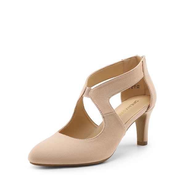 Cutout Pointy Toe Kitten Heel Pumps - NUDE -  0
