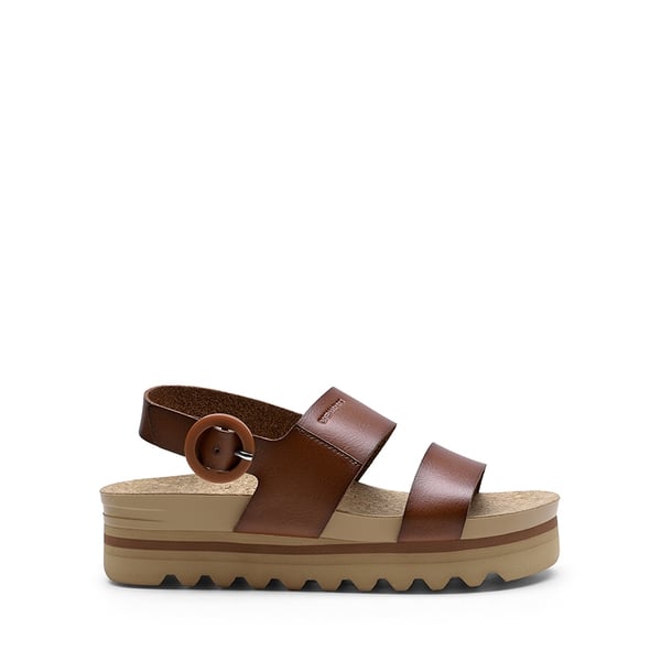 Vegan Leather Arch Support Platform Sandals - BROWN - 1