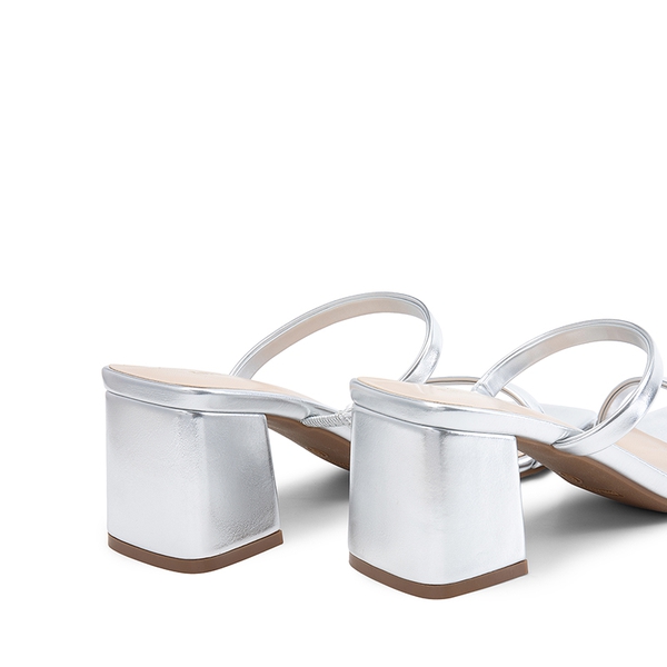 Minimalist Thin-Strap Block Heel Sandals - SILVER - 3