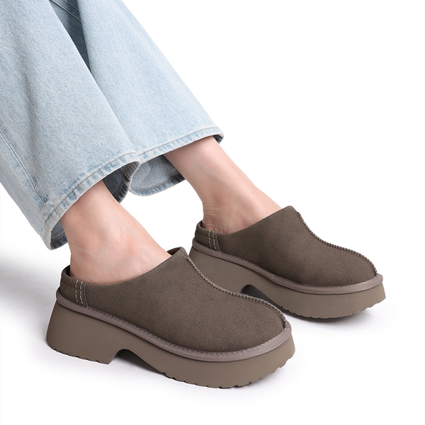 [FuzzyEASY Rhea] Women's Geta-Inspired Slip-On Mules - TAUPE - 6