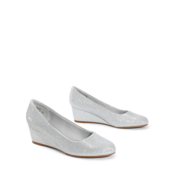 Classic Slip-On Wedge Heel Pumps - SILVER - 2