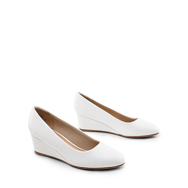 Classic Slip-On Wedge Heel Pumps - WHITE - 2