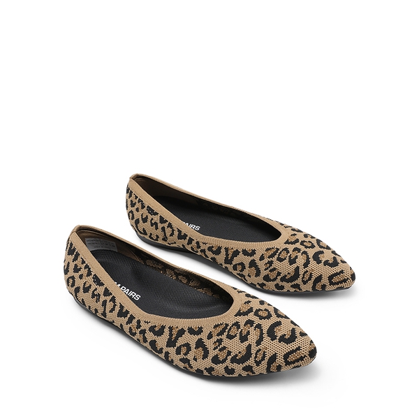 Women's Pointed Toe Knit Slip-On Flats - LEOPARD - 2