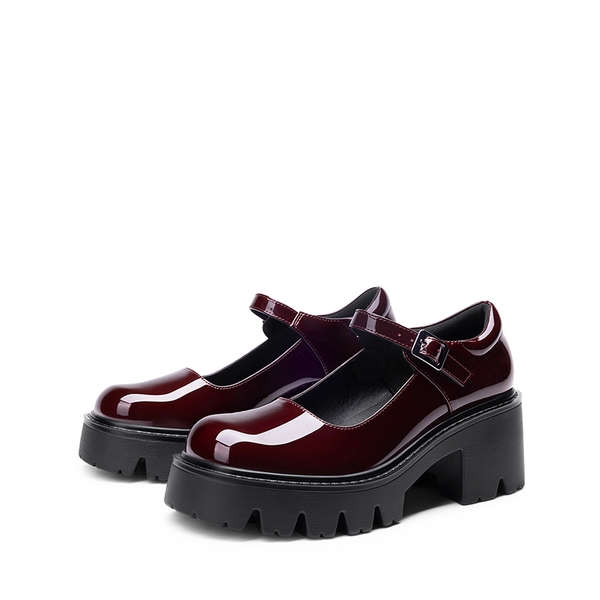 Chunky Platform Mary Jane Pumps - BURGUNDY-PAT - 5