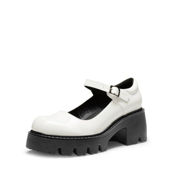 Mary Jane Block Heel Pumps - WHITE -  0