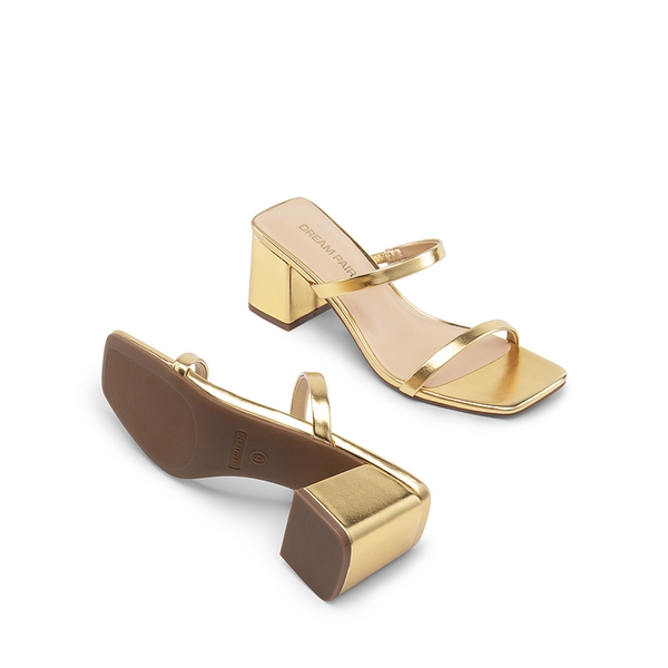 Minimalist Thin-Strap Block Heel Sandals - GOLD - 2
