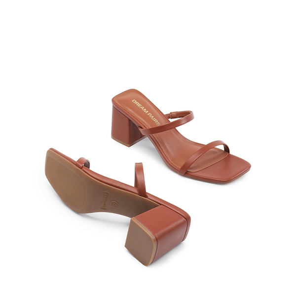 Minimalist Thin-Strap Block Heel Sandals - BROWN - 2