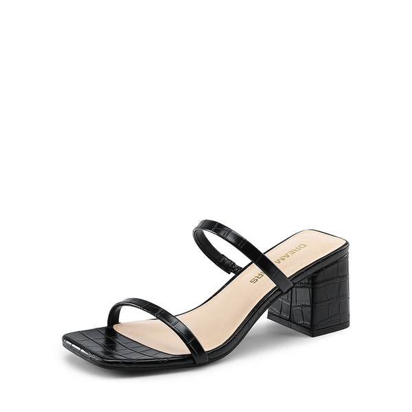 Minimalist Thin-Strap Block Heel Sandals - BLACK-STONE PU -  0