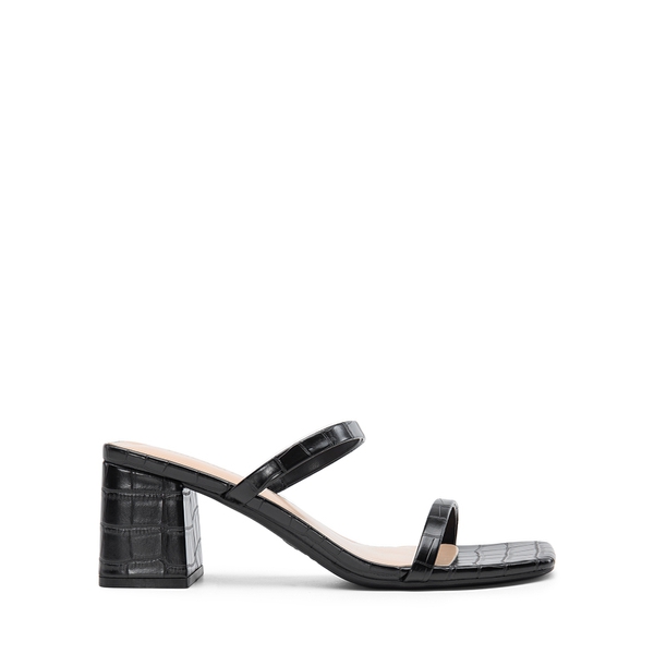 Minimalist Thin-Strap Block Heel Sandals - BLACK-STONE PU - 1
