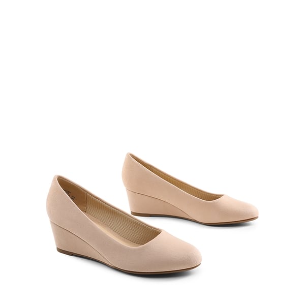 Classic Slip-On Wedge Heel Pumps - NUDE - 2