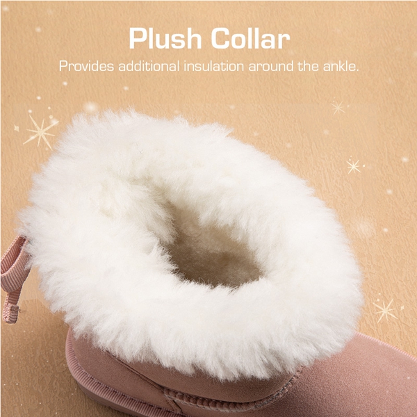 [FuzzyChic TeddyCozy] Kid's Suede Bow Snow Boots - PINK - 2