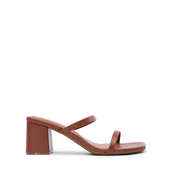 Minimalist Thin-Strap Block Heel Sandals - BROWN - 1