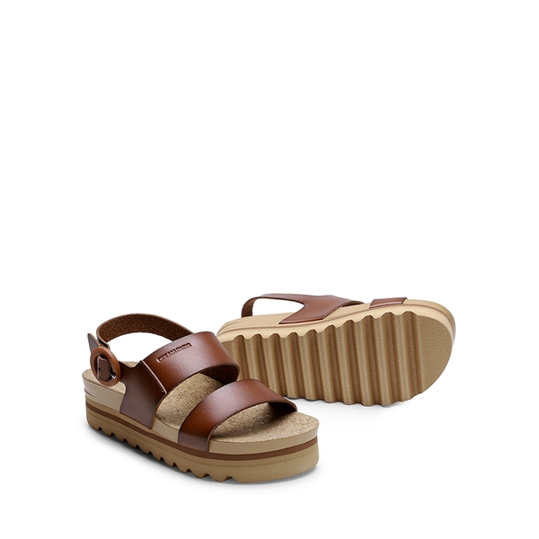 Vegan Leather Arch Support Platform Sandals - BROWN - 3