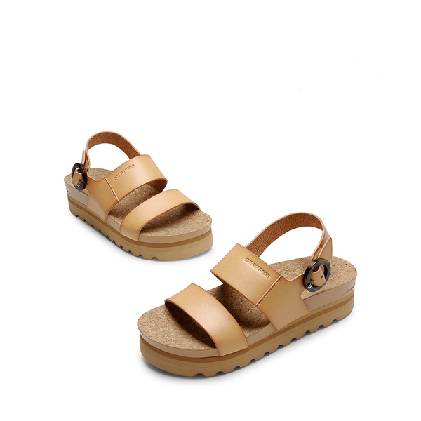 Vegan Leather Arch Support Platform Sandals - NATURAL - 4
