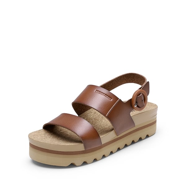 Vegan Leather Arch Support Platform Sandals - BROWN -  0