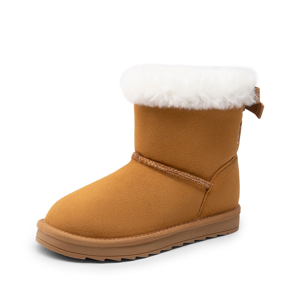 FuzzyChic Kid's Suede Bow Snow Boots - CHESTNUT -  0