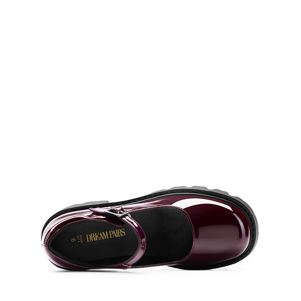 Chunky Platform Mary Jane Pumps - BURGUNDY-PAT - 4