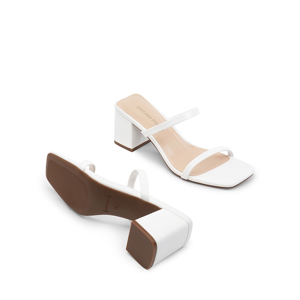 Elegant Square Toe Block Heel Sandals - WHITE - 2