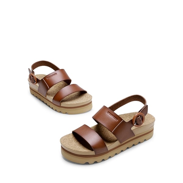 Vegan Leather Arch Support Platform Sandals - BROWN - 4