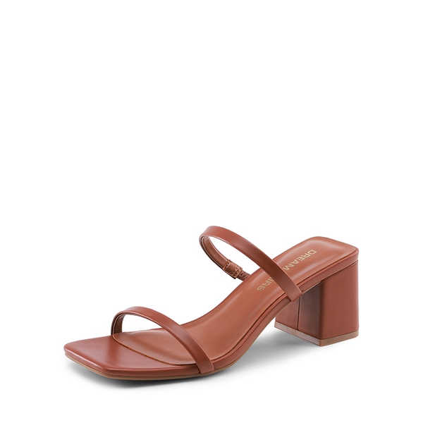 Minimalist Thin-Strap Block Heel Sandals - BROWN -  0