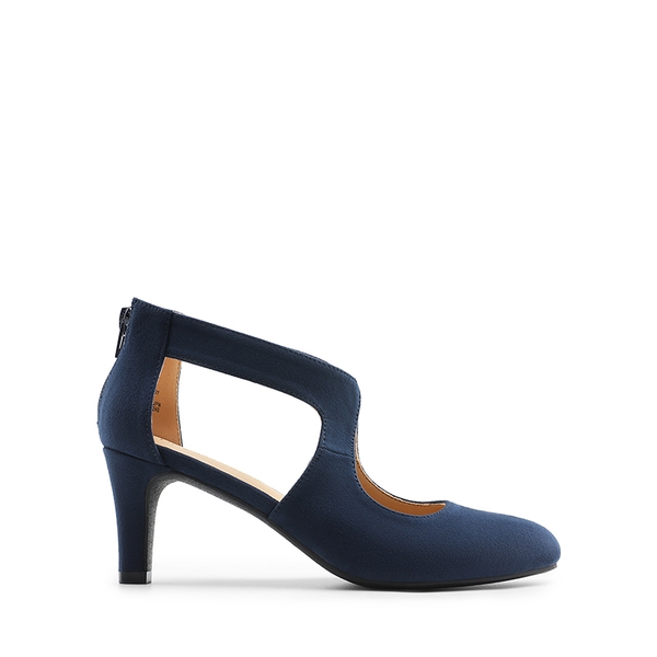 Pointed Toe Kitten Heels Pumps - NAVY - 1