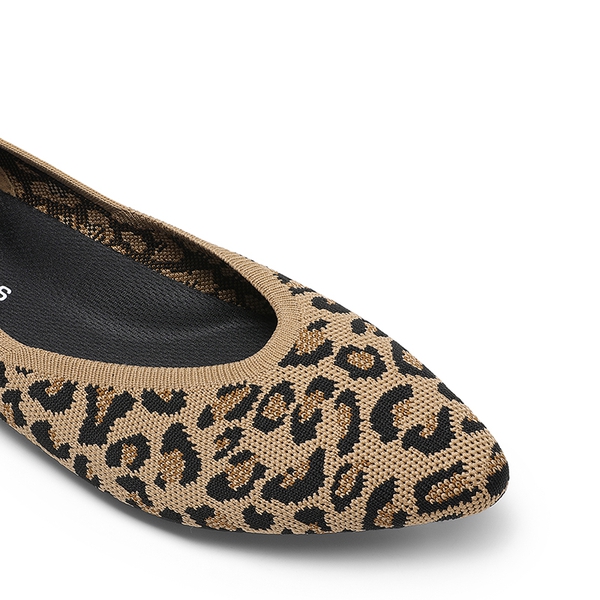 Women's Pointed Toe Knit Slip-On Flats - LEOPARD - 3