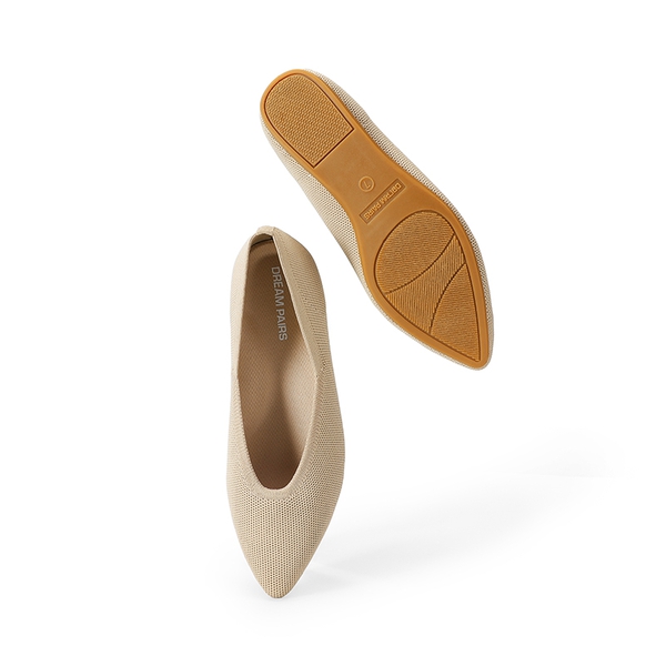 Women's Pointed Toe Knit Slip-On Flats - NUDE - 5