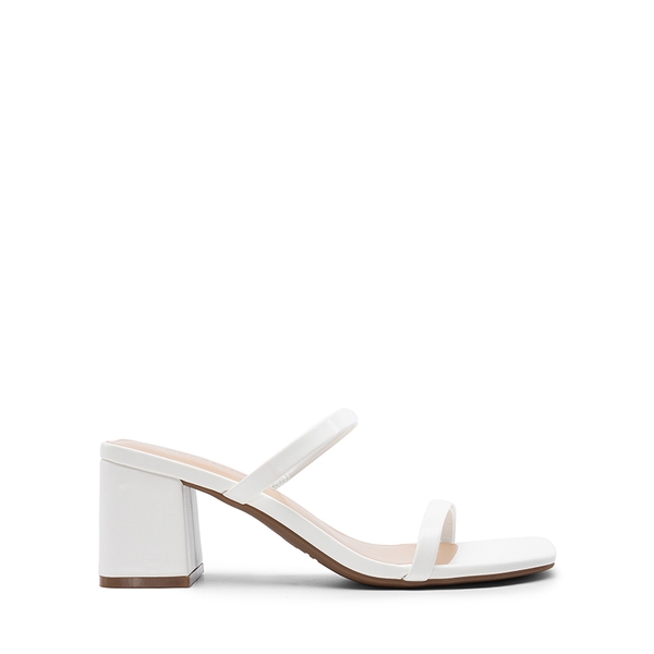 Elegant Square Toe Block Heel Sandals - WHITE - 1