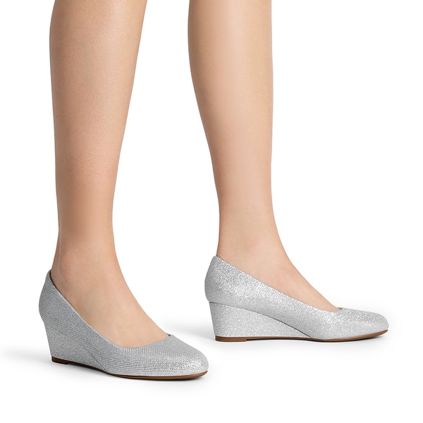 Classic Slip-On Wedge Heel Pumps - SILVER - 4