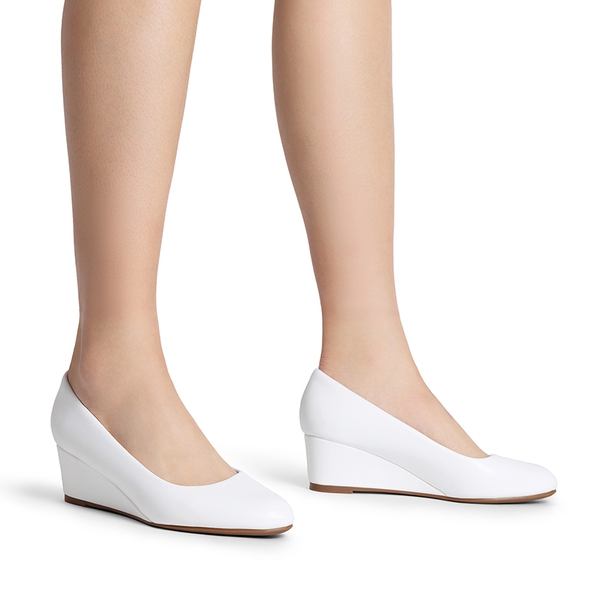 Classic Slip-On Wedge Heel Pumps - WHITE - 4
