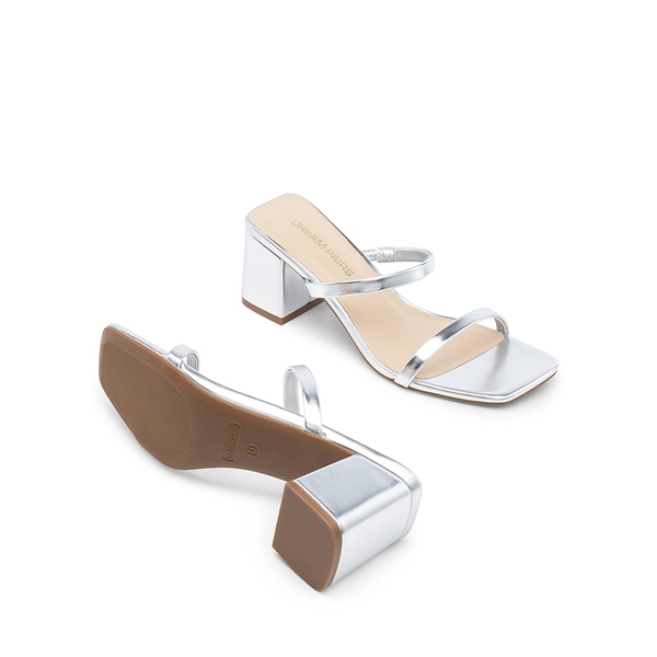 Minimalist Thin-Strap Block Heel Sandals - SILVER - 2