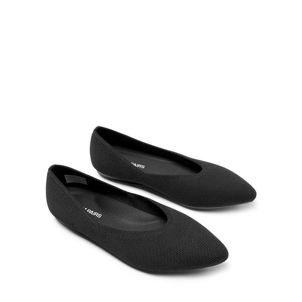 Women's Pointed Toe Knit Slip-On Flats - BLACK - 3