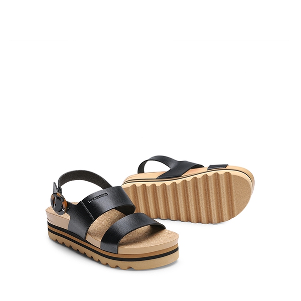 Vegan Leather Arch Support Platform Sandals - BLACK - 3