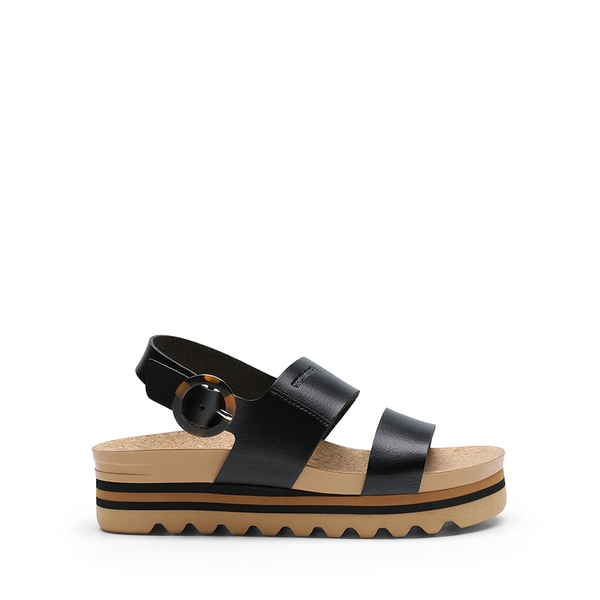 Vegan Leather Arch Support Platform Sandals - BLACK - 1