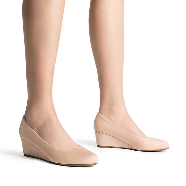 Classic Slip-On Wedge Heel Pumps - NUDE - 4