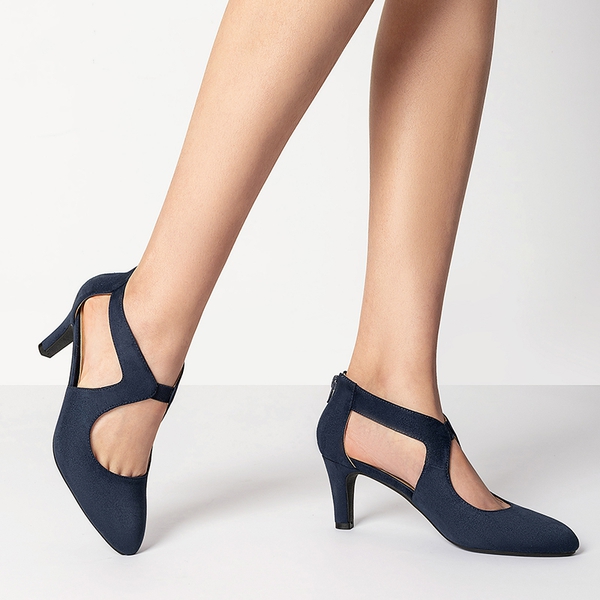 Pointed Toe Kitten Heels Pumps - NAVY - 6