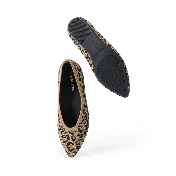 Women's Pointed Toe Knit Slip-On Flats - LEOPARD - 4