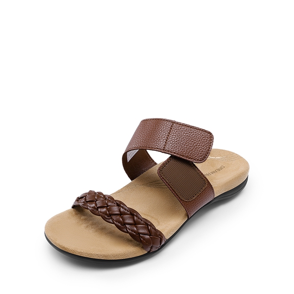 Woven Arch Support Slide Sandals - BROWN - 4