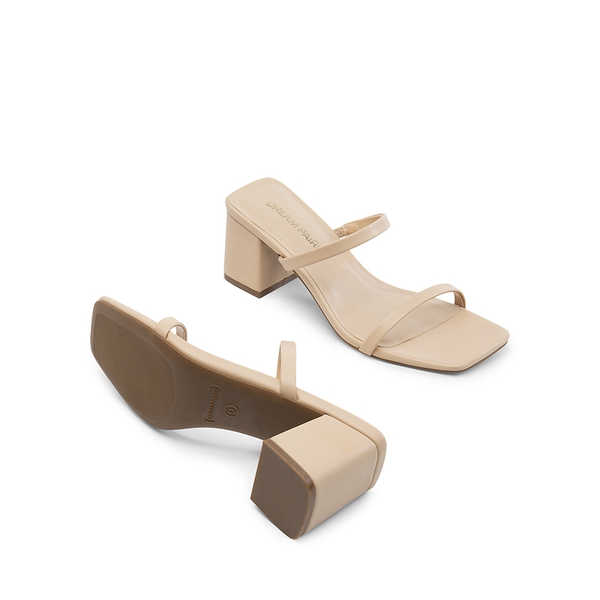 Minimalist Thin-Strap Block Heel Sandals - NUDE - 2